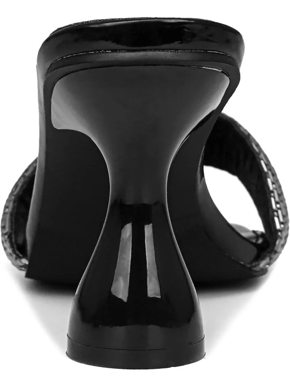 Women's Black Rhinestone Square Open Toe 3.15 IN Square Kitten Heels Sandals